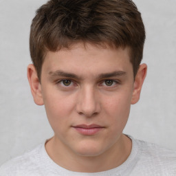 Neutral white young-adult male with short  brown hair and grey eyes