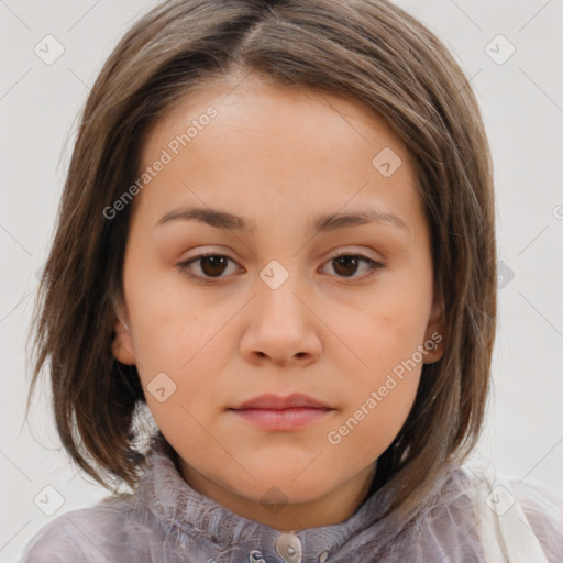 Neutral white child female with medium  brown hair and brown eyes