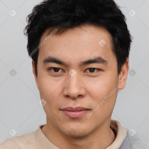 Neutral asian young-adult male with short  brown hair and brown eyes