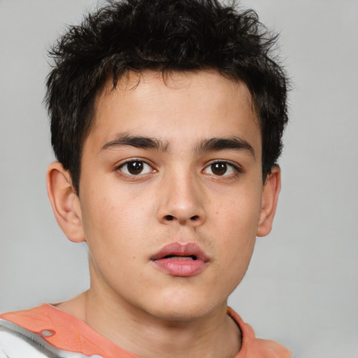 Neutral white child male with short  brown hair and brown eyes