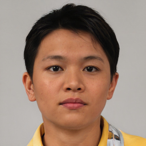 Neutral asian young-adult male with short  brown hair and brown eyes