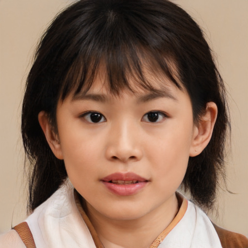 Neutral asian child female with medium  brown hair and brown eyes