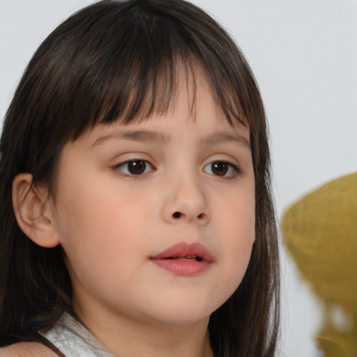 Neutral white child female with medium  brown hair and brown eyes