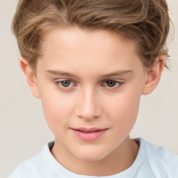 Joyful white child female with short  brown hair and brown eyes