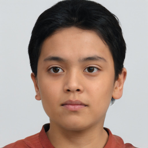 Neutral asian child male with short  black hair and brown eyes
