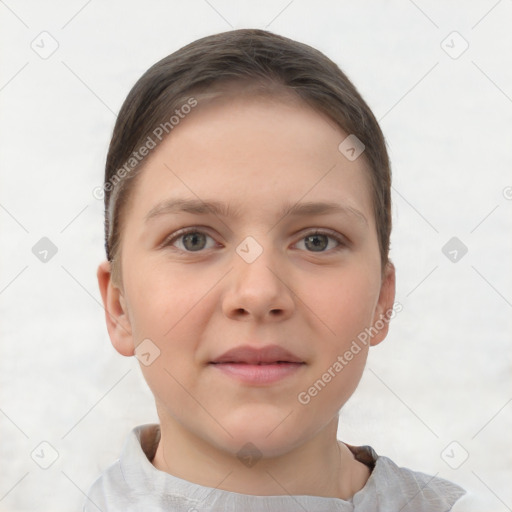 Neutral white child female with short  brown hair and brown eyes