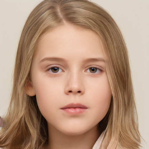 Neutral white child female with long  brown hair and brown eyes