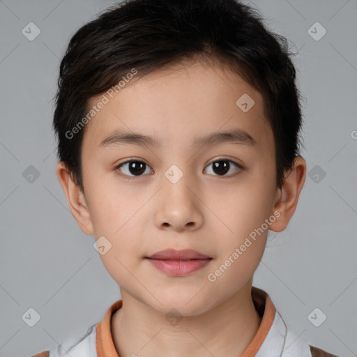 Neutral white child female with short  brown hair and brown eyes