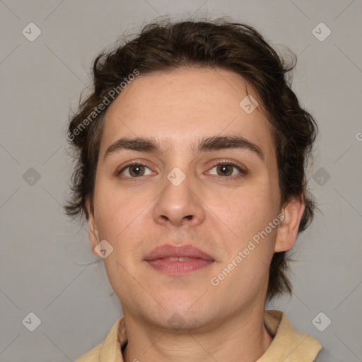 Neutral white young-adult male with medium  brown hair and brown eyes