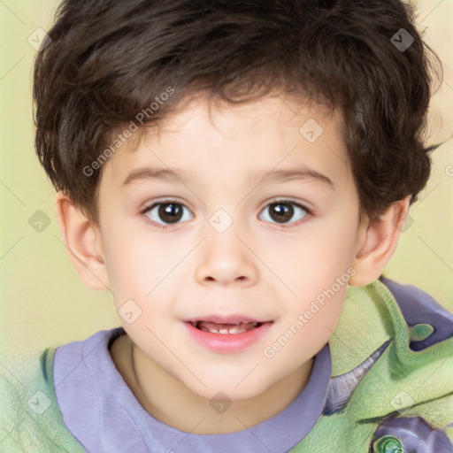 Joyful white child male with short  brown hair and brown eyes