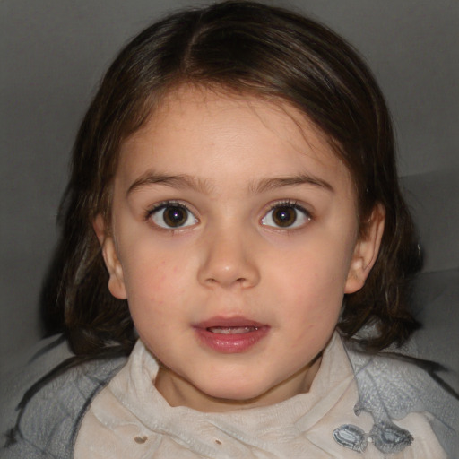 Neutral white child female with medium  brown hair and blue eyes