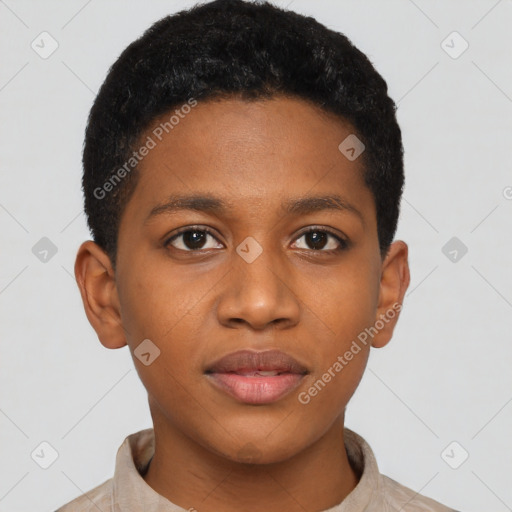 Joyful latino young-adult male with short  brown hair and brown eyes