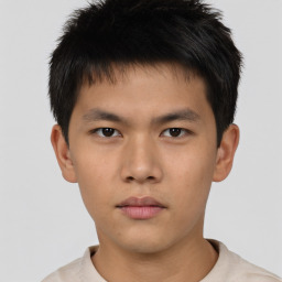 Neutral asian young-adult male with short  brown hair and brown eyes