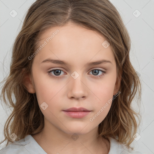 Neutral white child female with medium  brown hair and brown eyes