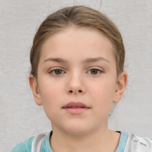 Neutral white child female with short  brown hair and brown eyes