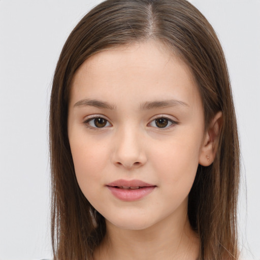 Neutral white child female with long  brown hair and brown eyes