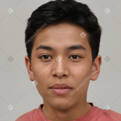 Neutral asian young-adult male with short  black hair and brown eyes