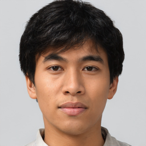 Neutral asian young-adult male with short  brown hair and brown eyes
