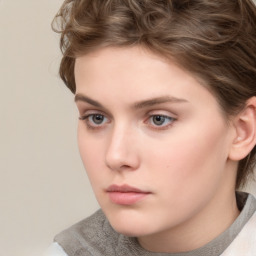 Neutral white young-adult female with short  brown hair and brown eyes