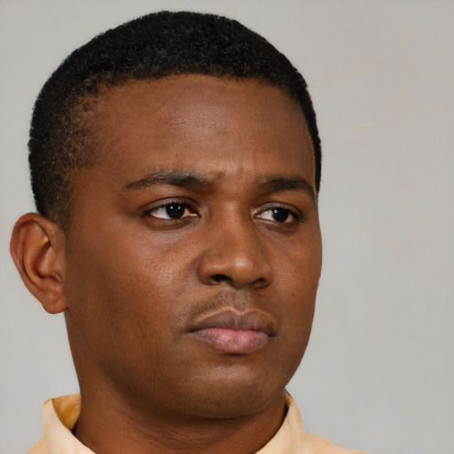 Neutral black young-adult male with short  brown hair and brown eyes