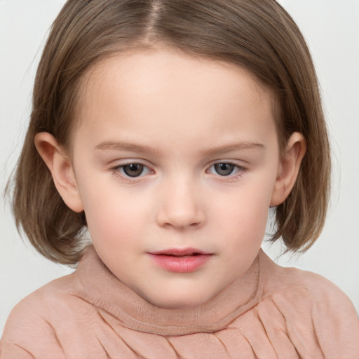 Neutral white child female with long  brown hair and brown eyes