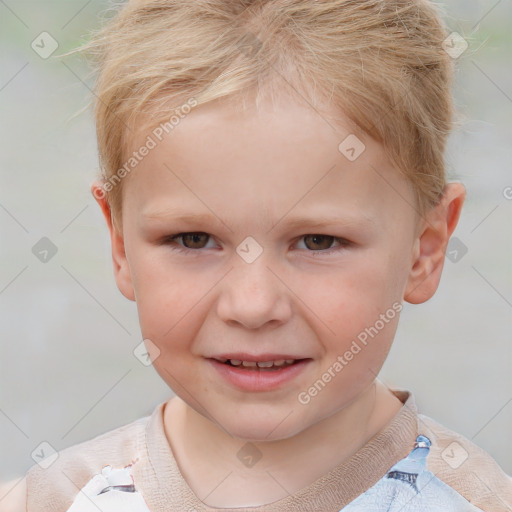 Joyful white child male with short  brown hair and brown eyes