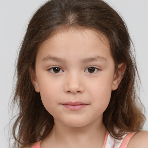 Neutral white child female with medium  brown hair and brown eyes