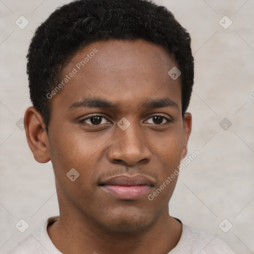 Neutral black young-adult male with short  brown hair and brown eyes