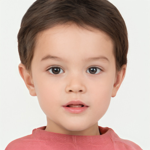 Neutral white child female with short  brown hair and brown eyes