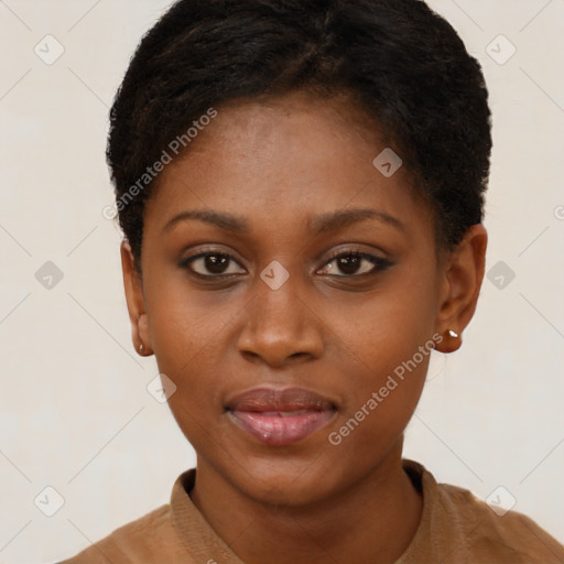 Neutral black young-adult female with short  brown hair and brown eyes