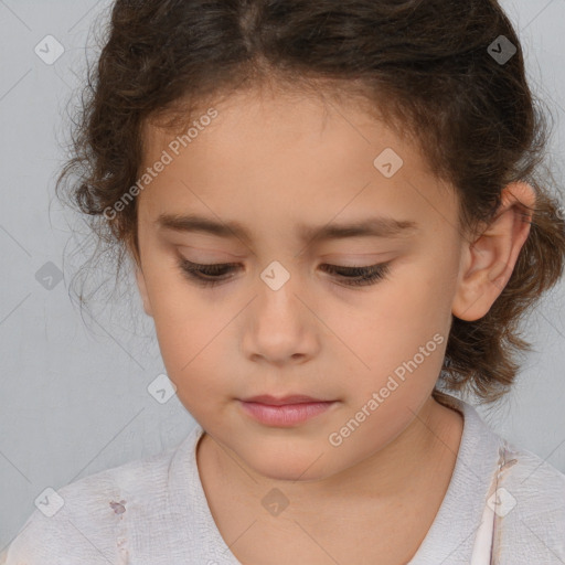 Neutral white child female with medium  brown hair and brown eyes