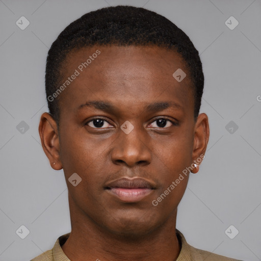 Neutral black young-adult male with short  brown hair and brown eyes