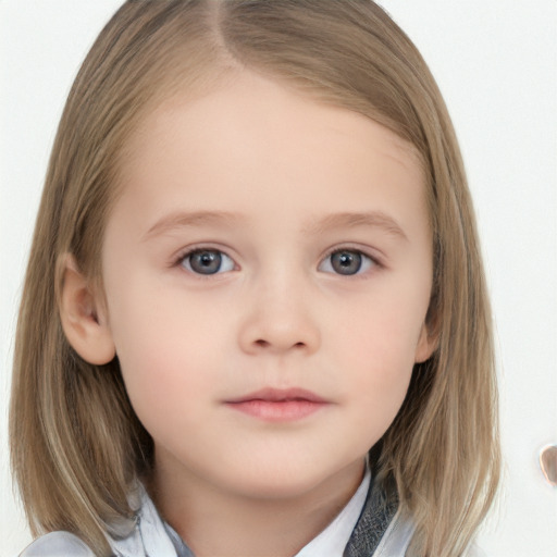 Neutral white child female with medium  brown hair and brown eyes