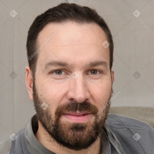 Neutral white adult male with short  brown hair and brown eyes