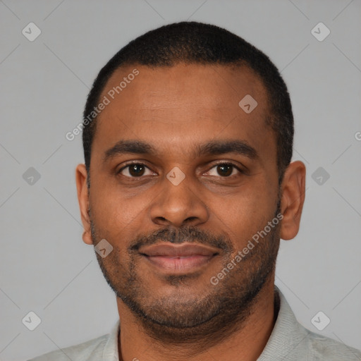 Neutral latino young-adult male with short  brown hair and brown eyes