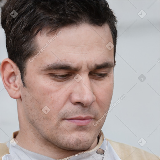 Neutral white adult male with short  brown hair and brown eyes