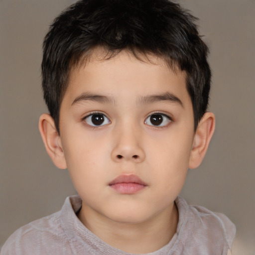 Neutral asian child male with short  brown hair and brown eyes