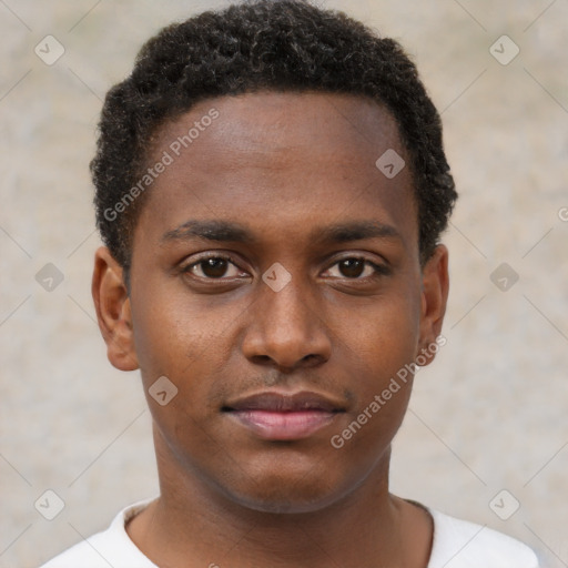 Neutral black young-adult male with short  brown hair and brown eyes