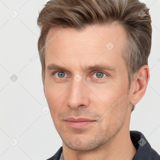 Neutral white adult male with short  brown hair and brown eyes