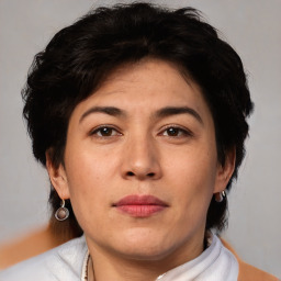 Neutral white adult female with short  brown hair and brown eyes