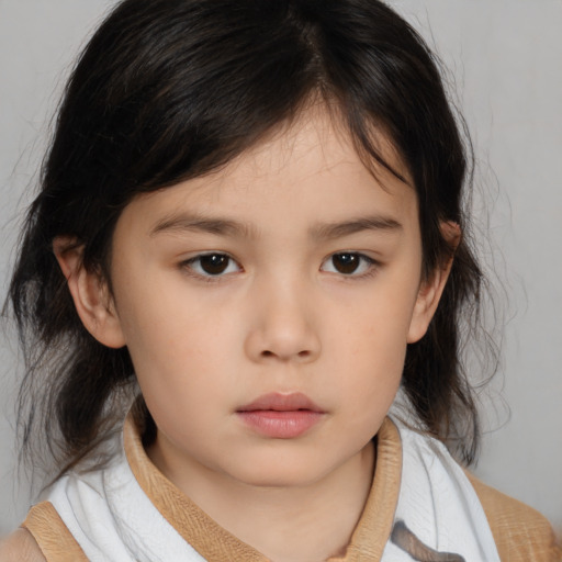 Neutral asian child female with medium  brown hair and brown eyes