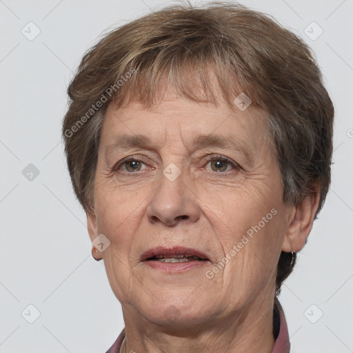 Joyful white middle-aged male with short  brown hair and grey eyes