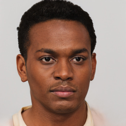 Neutral black young-adult male with short  brown hair and brown eyes