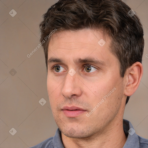 Neutral white adult male with short  brown hair and brown eyes