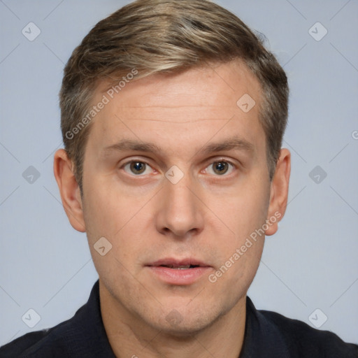 Neutral white adult male with short  brown hair and brown eyes