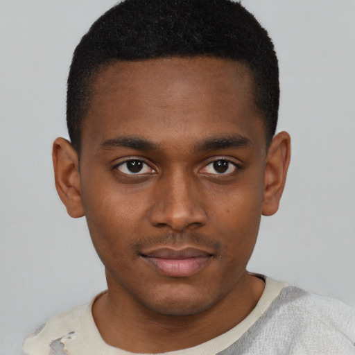 Neutral black young-adult male with short  brown hair and brown eyes