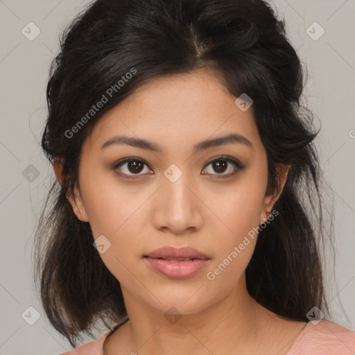 Neutral asian young-adult female with medium  brown hair and brown eyes