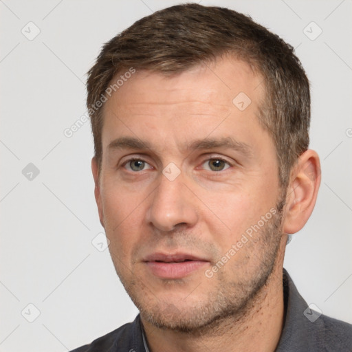 Neutral white adult male with short  brown hair and brown eyes