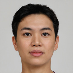 Neutral asian young-adult male with short  black hair and brown eyes