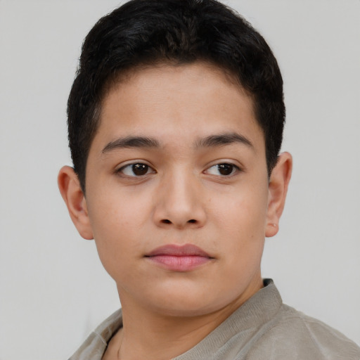 Neutral asian child male with short  brown hair and brown eyes